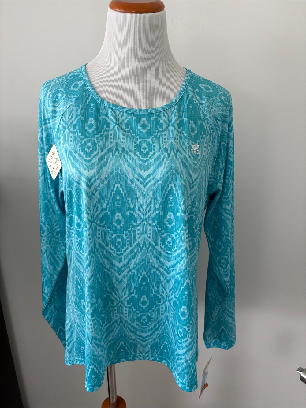 ZeroXposur Turquoise Ikat-Print Long-Sleeve Swim Coverup Top